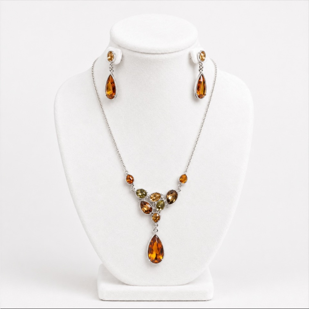 Amber Teardrop Crystal Necklace & Earring Set